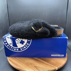 Birkenstock Boston Big Buckle Teddy Rivet Womens Size 7 Narrow Clog Black Gold